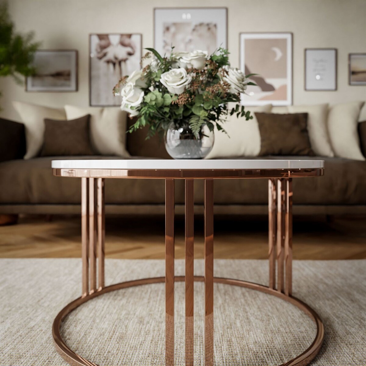 Stolik kawowy LORI miedź biały połysk