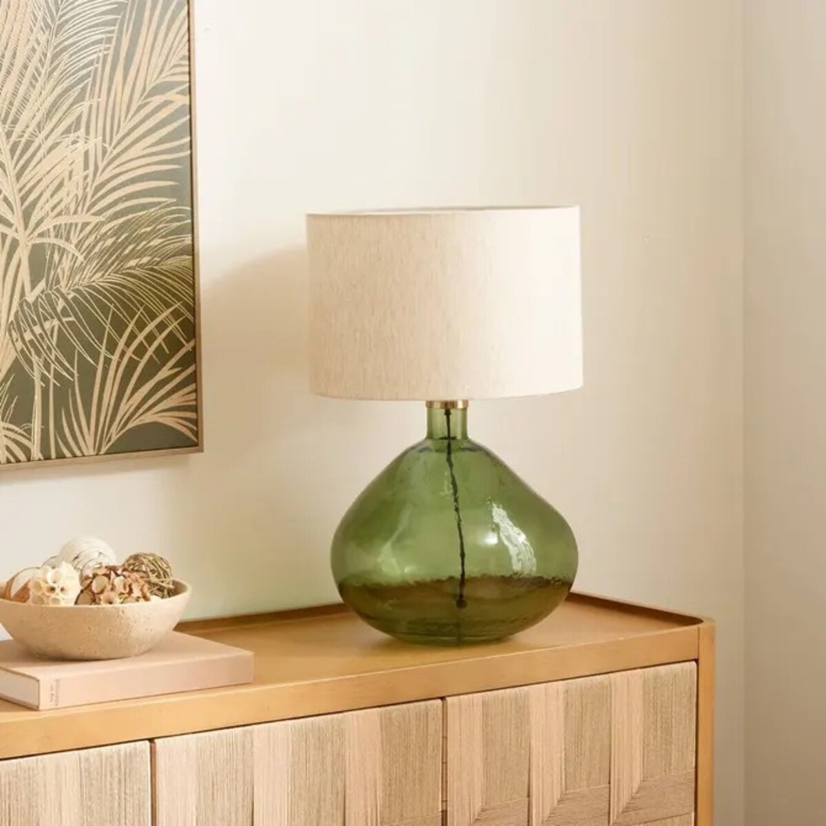 Lampa stołowa ze szklaną podstawą, zielona, 55 cm, Melly