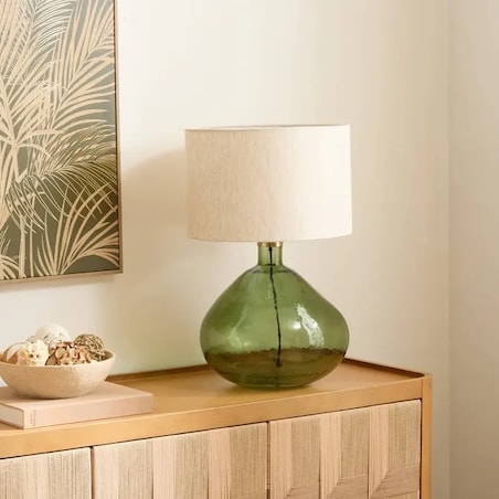 Lampa stołowa ze szklaną podstawą, zielona, 55 cm, Melly