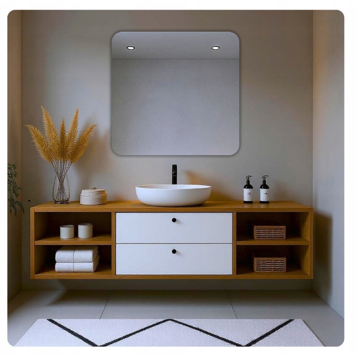 Lustro 80x80 cm Zaokrąglone Rogi Bez Oświetlenia Łazienkowe Bez Ramy