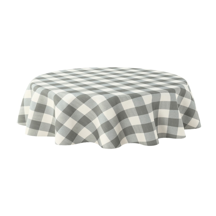 Obrus okrągły 130 x 130 cm szaro-biała krata (5,5x5,5cm)