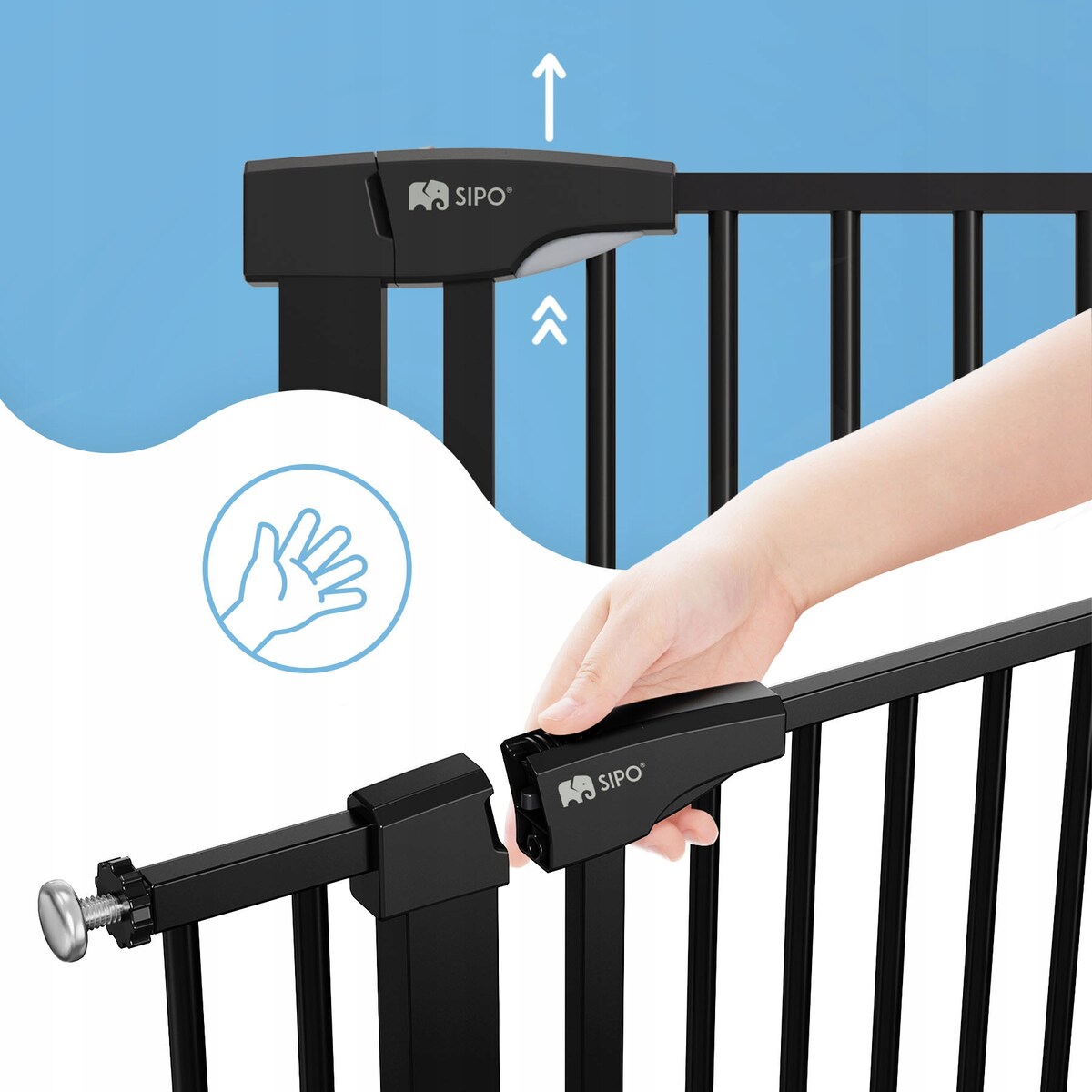 bramka na schody zabezpieczająca, barierka ochronna, sipo, 75-103 cm, czarna