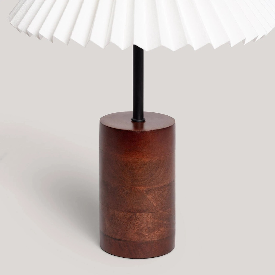 Lampa Stołowa z drewna z plisowanym kloszem Leonessa, 43 cm
