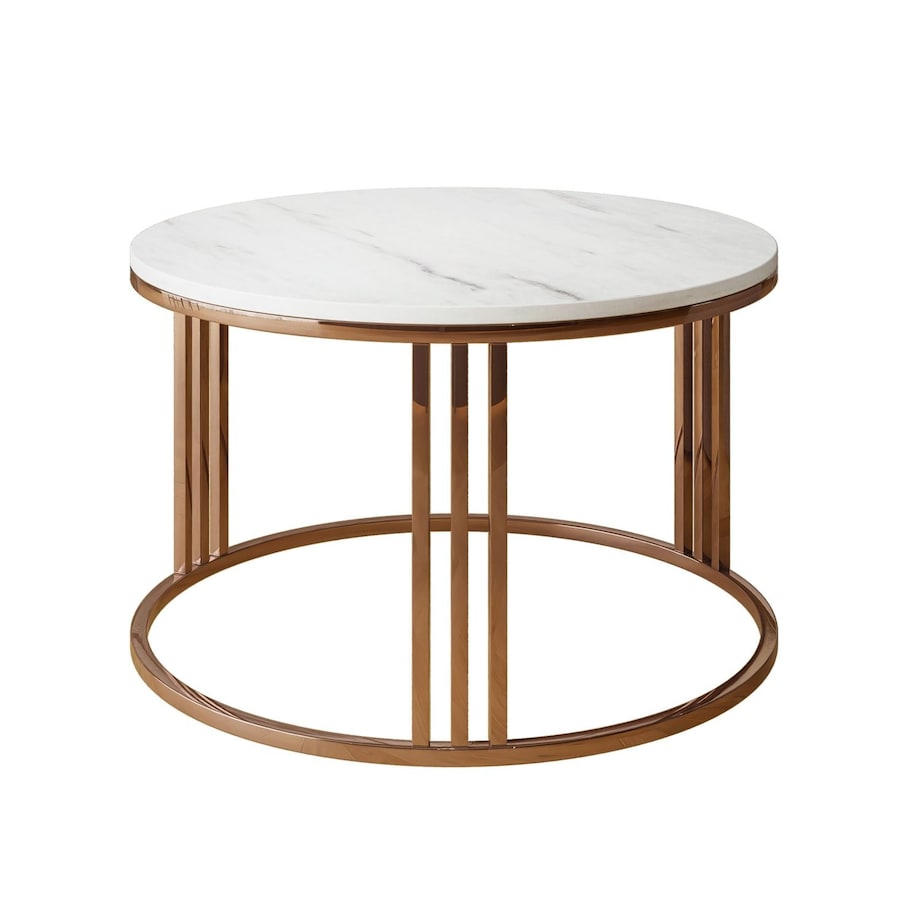 Okrągły stolik kawowy LORI mat z miedzianym stelażem, Marmur Levanto