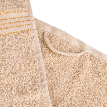 Ręcznik kąpielowy 50x90 cm bawełniany kolor beżowy z bordiurą w złote paski 500 g/m2 TIWANO