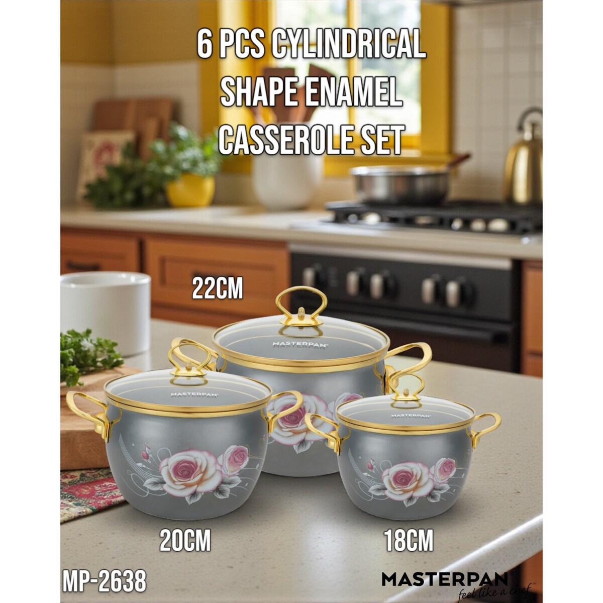Garnki emaliowane zestaw garnków na gaz indukcję 6-ele 18/20/22CM MASTERPAN