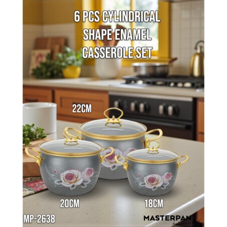 Garnki emaliowane zestaw garnków na gaz indukcję 6-ele 18/20/22CM MASTERPAN