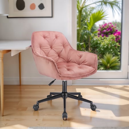 Krzesło welurowe obrotowe LARGO różowe czarne nogi