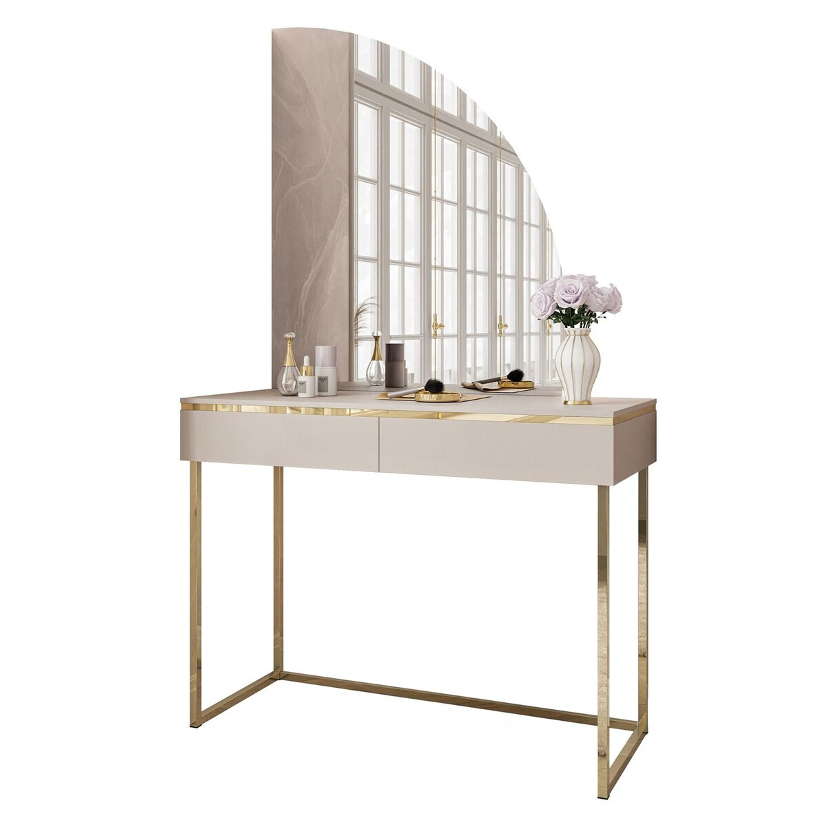 Toaletka AURORA-Q kaszmir złoty chrom lustro prawe