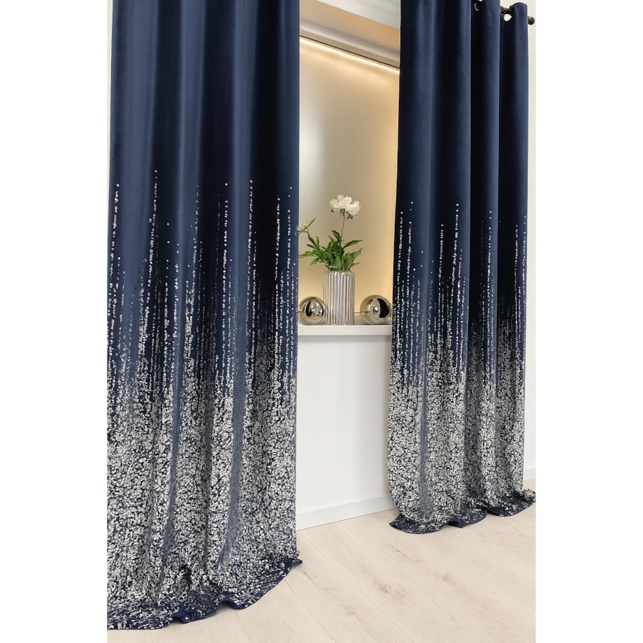 zasłona welurowa "srebrna mgła" 140x270 cm na taśmie granat