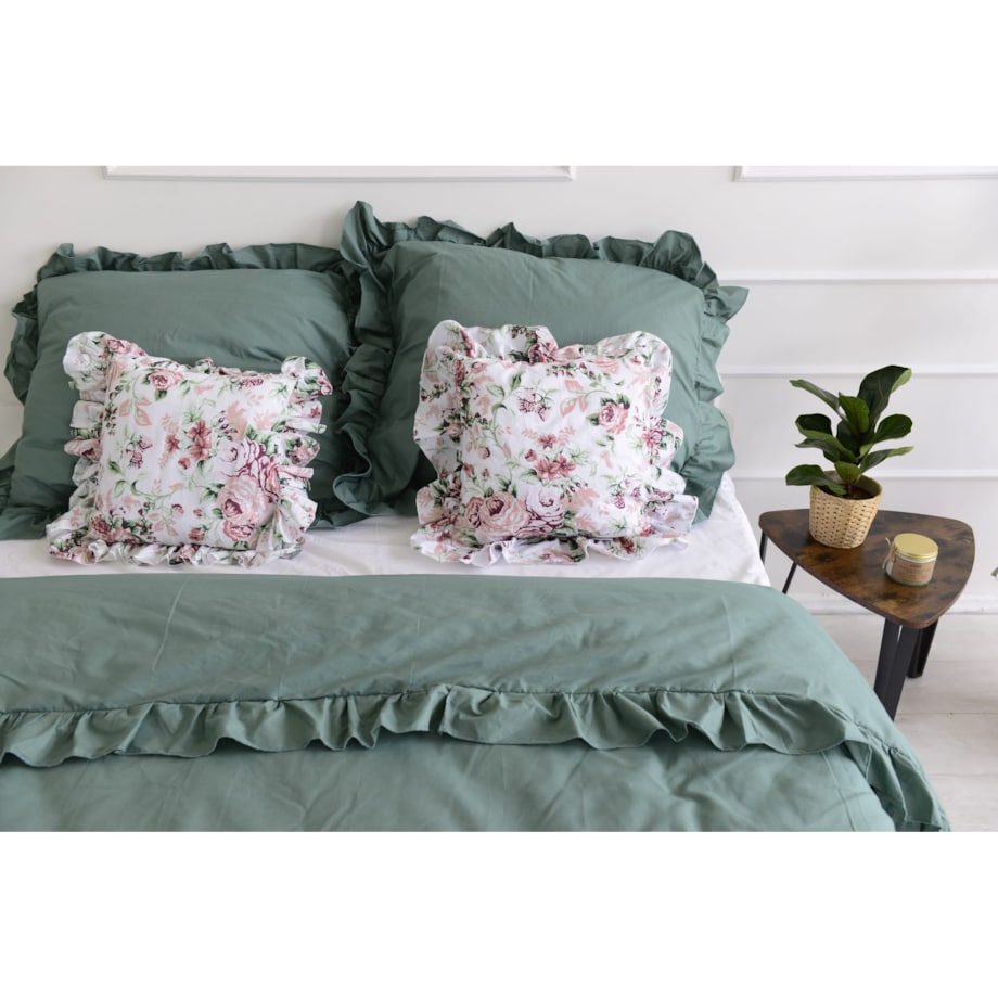 Pościel Bawełniana Z Falbanką Zestaw Komplet Do Sypialni Kołdra + 4 Poduszki 200X200 Cm