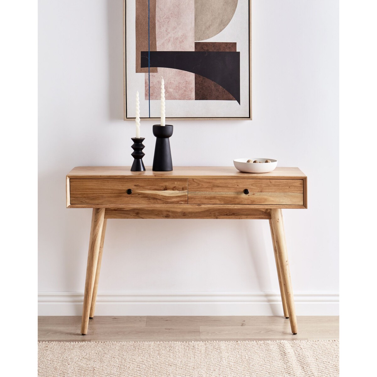 Konsola 2 szuflady z drewna akacjowego jasna FULTON