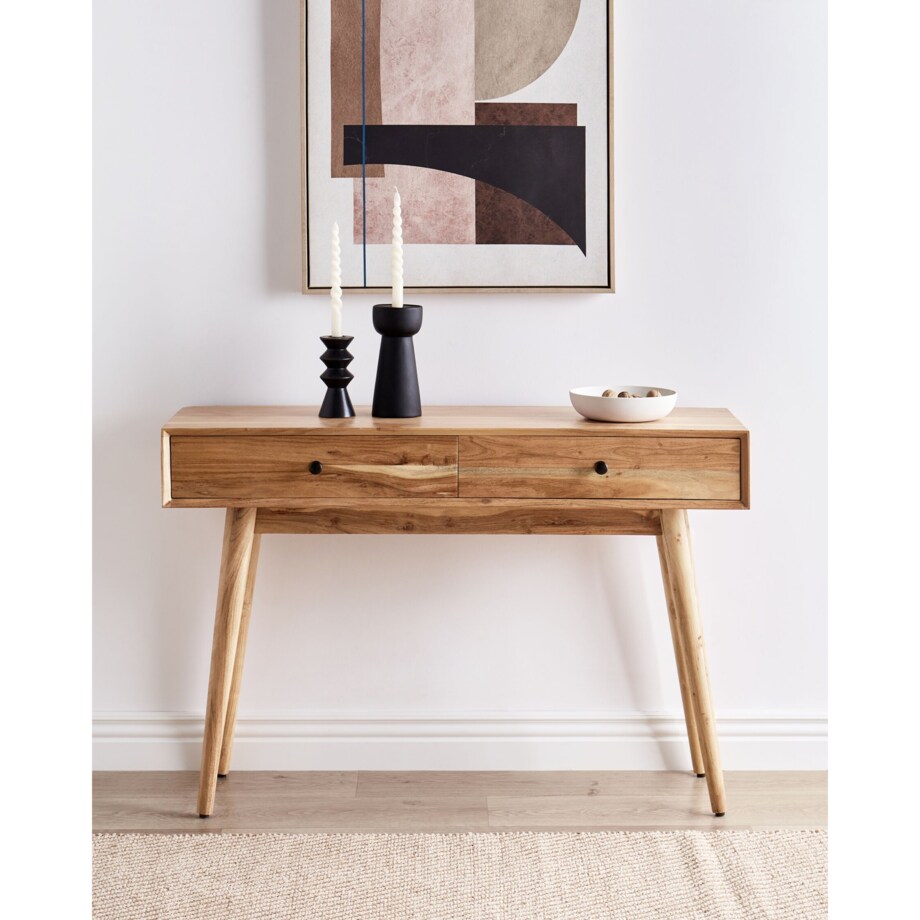 Konsola 2 szuflady z drewna akacjowego jasna FULTON