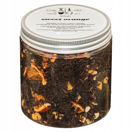 Herbata czarna SWEET ORANGE o smaku naturalnej i świeżej pomarańczy PREMIUM - herbata liściasta sypana mieszanka napar susz - gotowa na prezent upominek