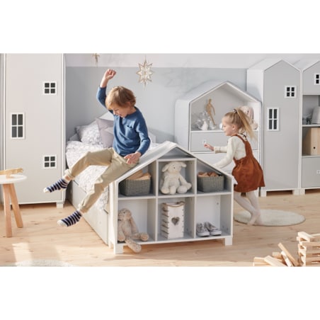 KONSIMO MIRUM Szara szafa z półkami w kształcie domku dla dziecka