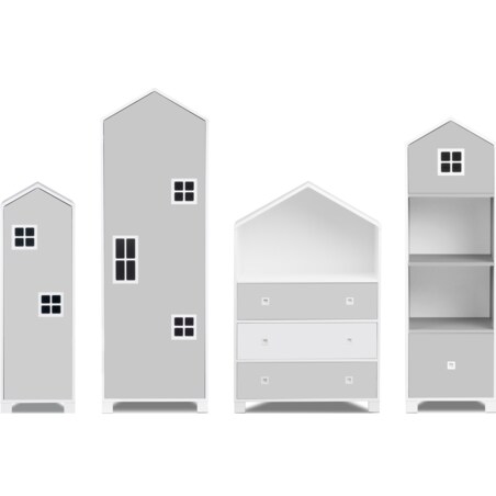KONSIMO MIRUM Zestaw mebli w kształcie domku dla dzieci w kolorze szarym składający się z 4 elementów