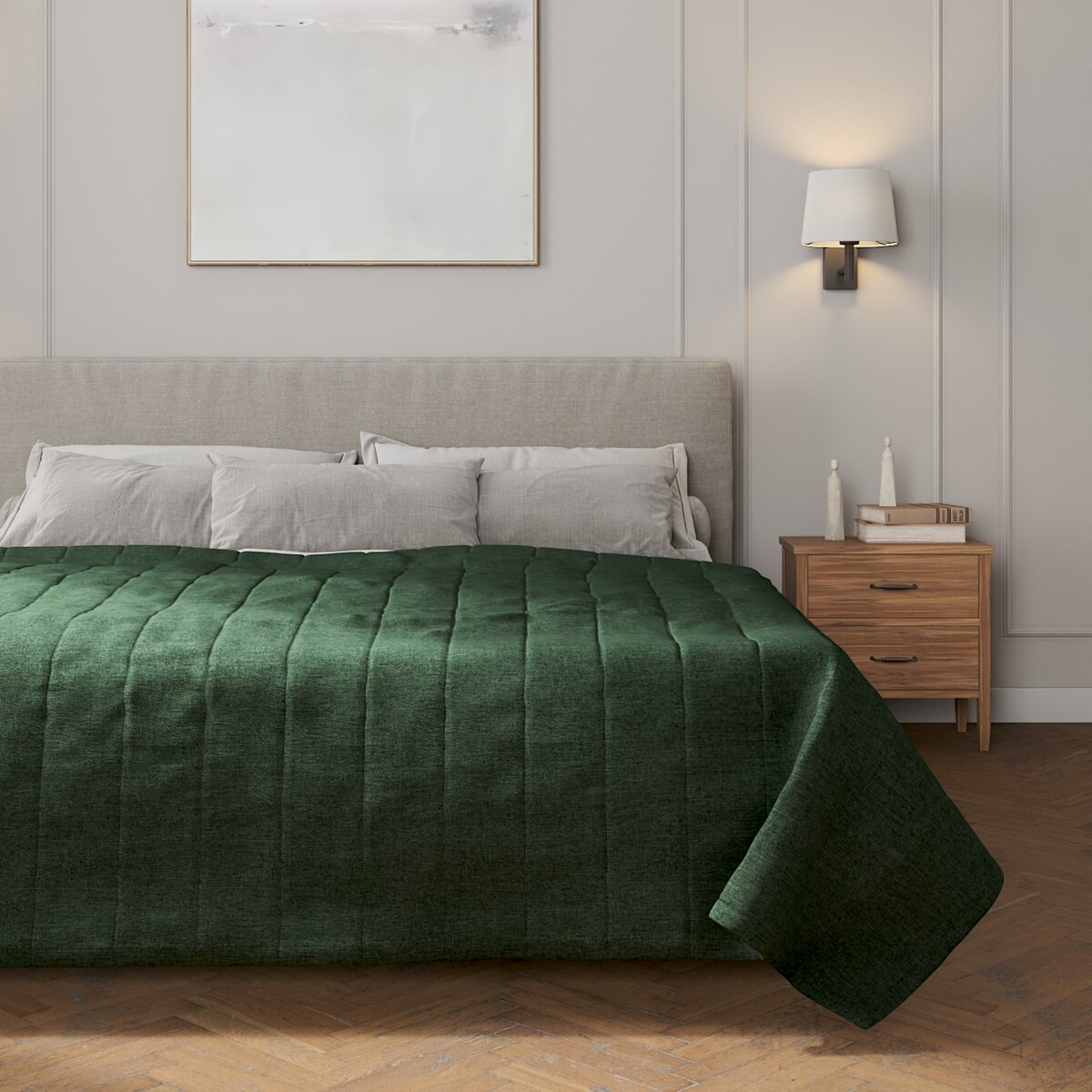 Narzuta pikowana w pasy 260x210 leśna zieleń szenil