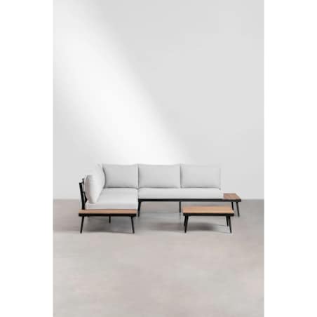 Zestaw ogrodowy: 4-osobowy narożnik ze stolikiem kawowym, aluminium i drewno akacjowe Kalen