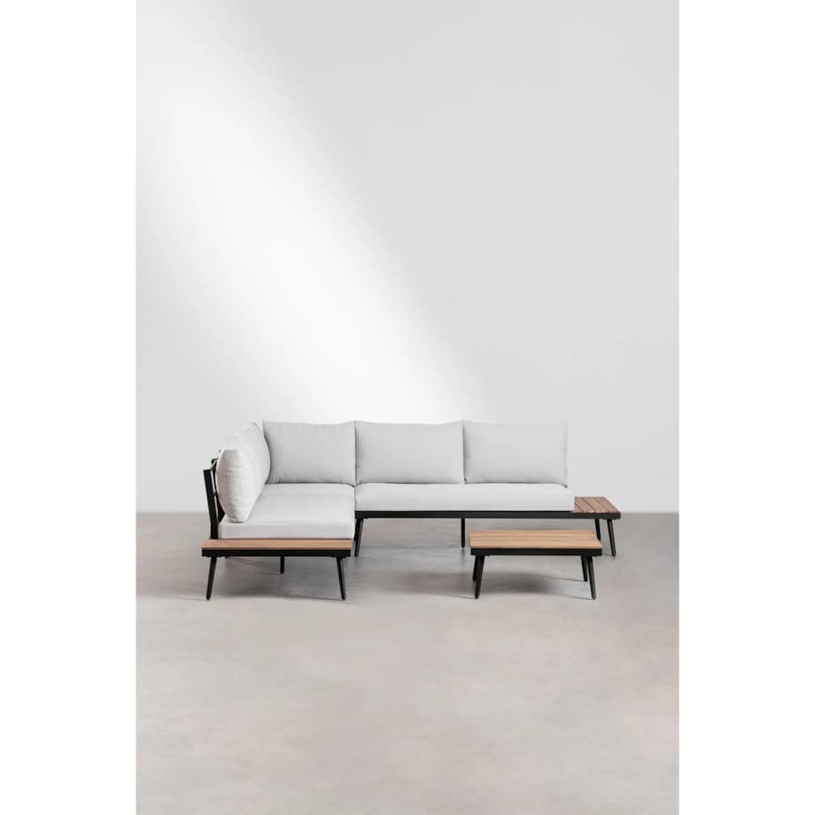 Zestaw ogrodowy: 4-osobowy narożnik ze stolikiem kawowym, aluminium i drewno akacjowe Kalen