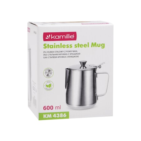 Stalowy kubek dzbanek mlecznik 600ml z pokrywką KAMILLE