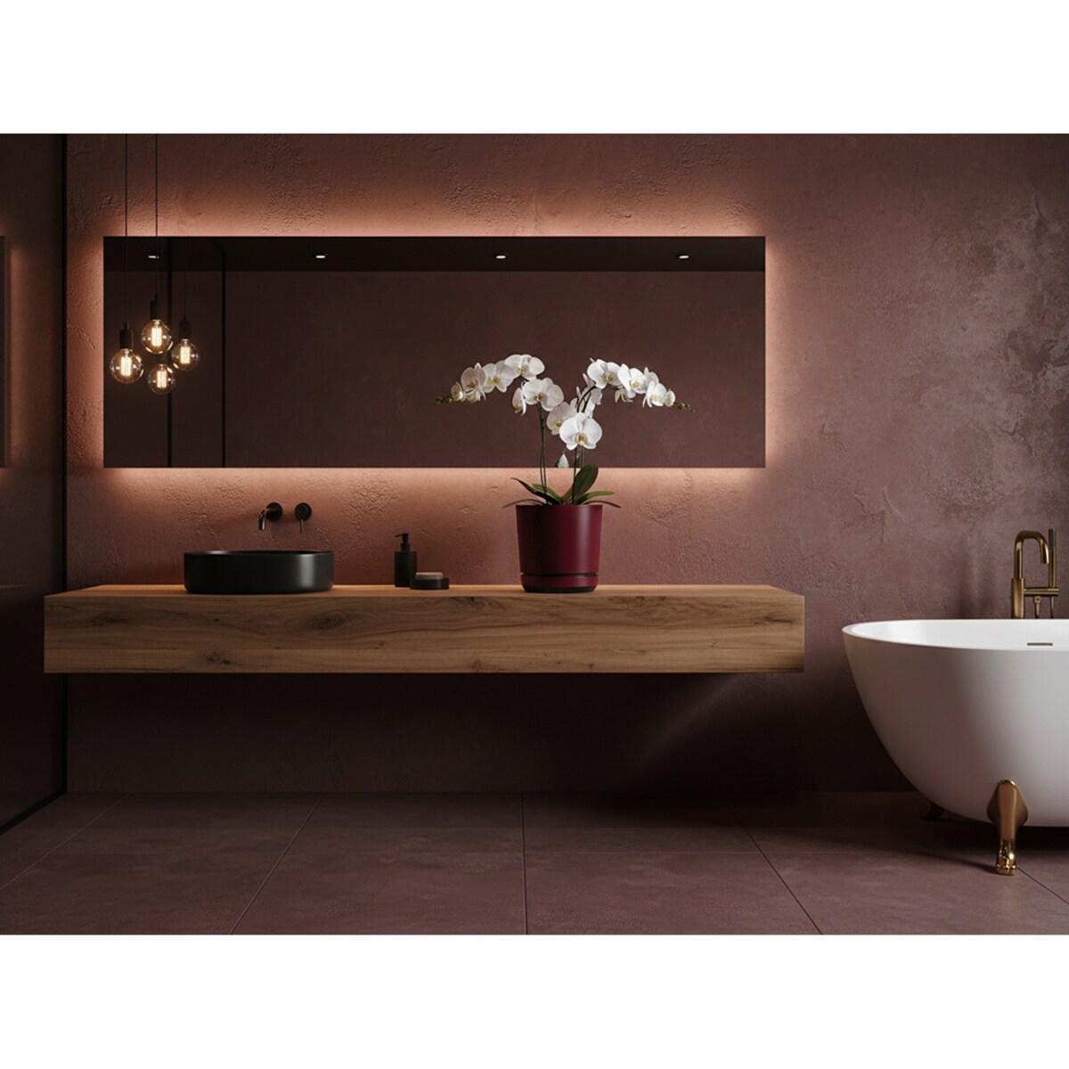 14 Doniczka z podstawką wzór BORDOWY nowoczesna z połyskiem elegancka pół mat