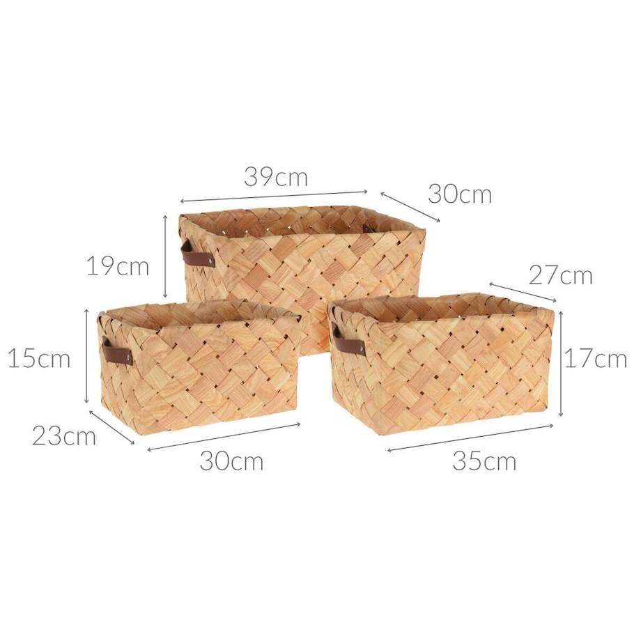Zestaw trzech plecionych koszy, naturalne