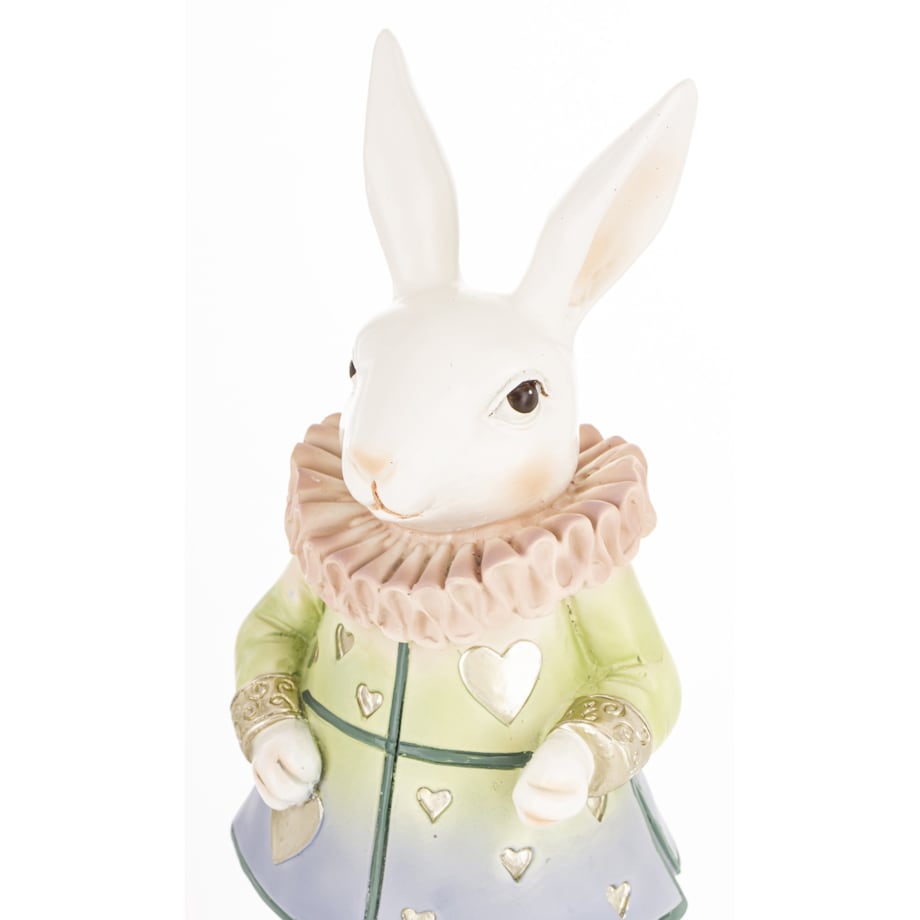 Dekoracja - biała króliczka LUISA 28x10,5x9 cm w sukience w serca