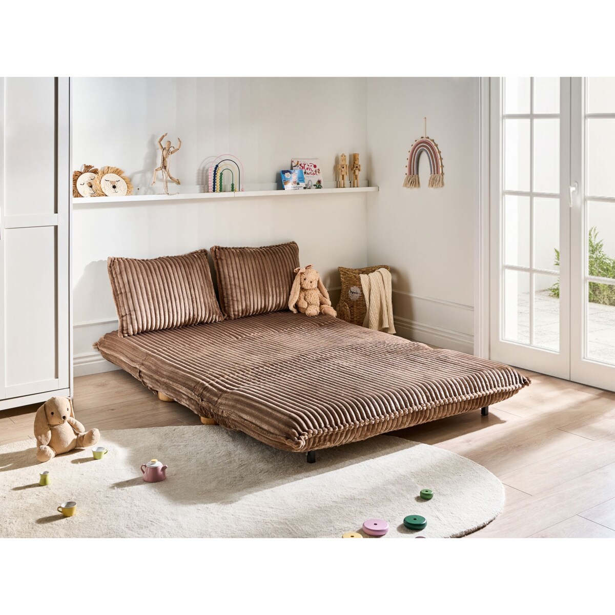 Sofa rozkładana dla 2 osób ABISKO Sztuczne futro Jasnobrązowy