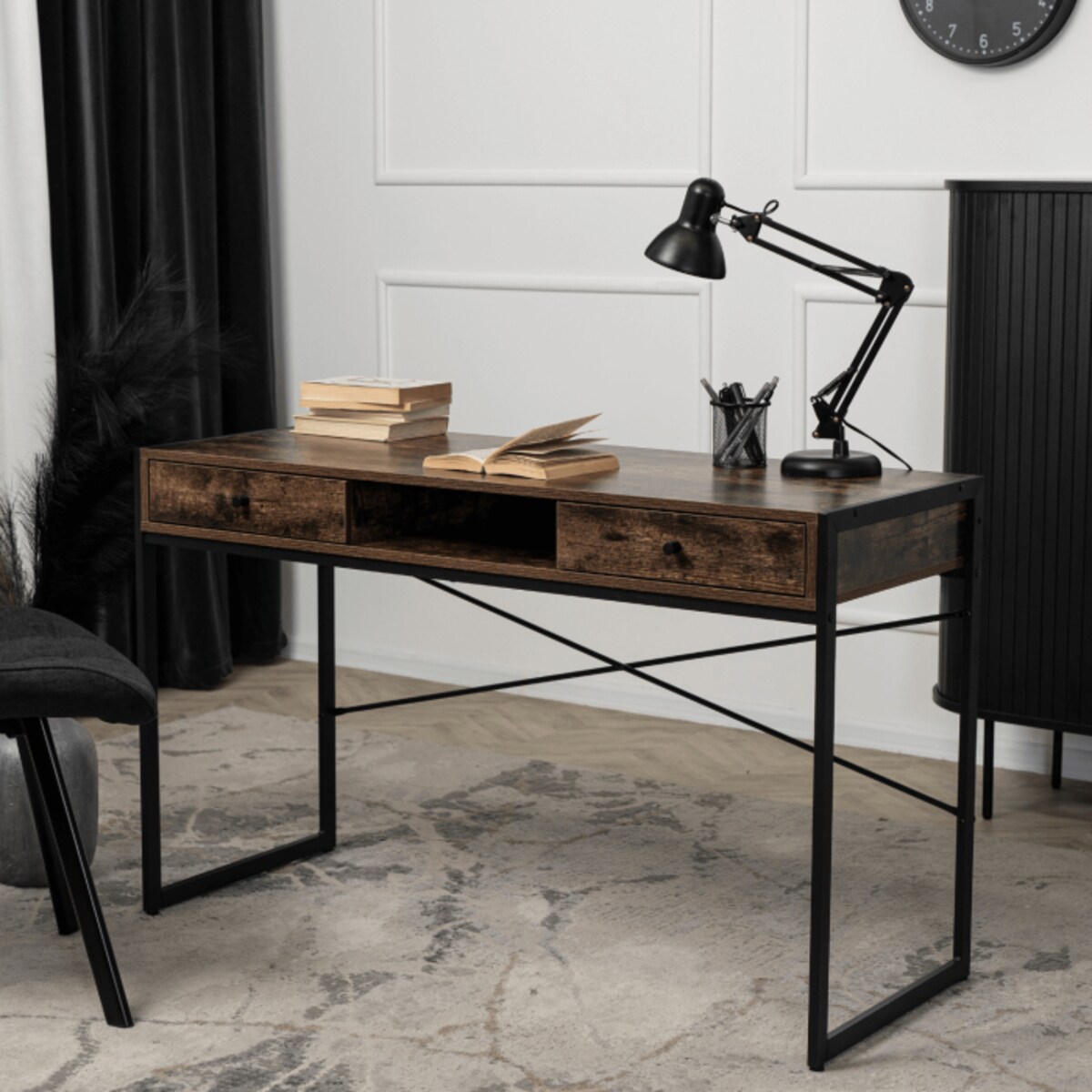 Biurko Loft z Szufladami Industrialne Drewniane STEP Dąb Rustykalny Vintage