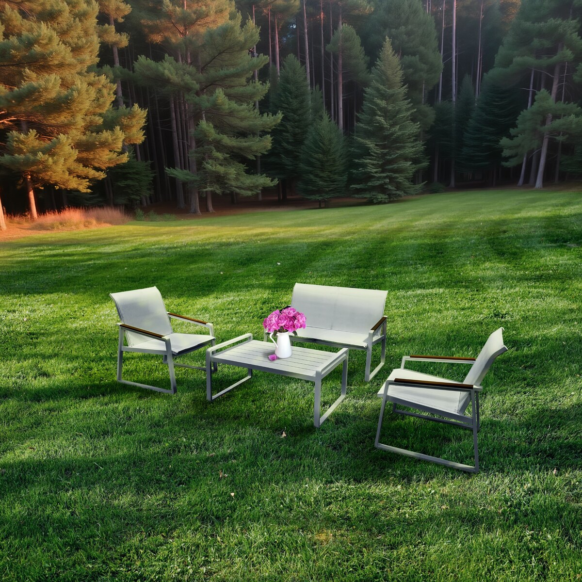 Zestaw Mebli Ogrodowych 2X Krzesło Sofa Stolik Komplet Aluminium Na Taras