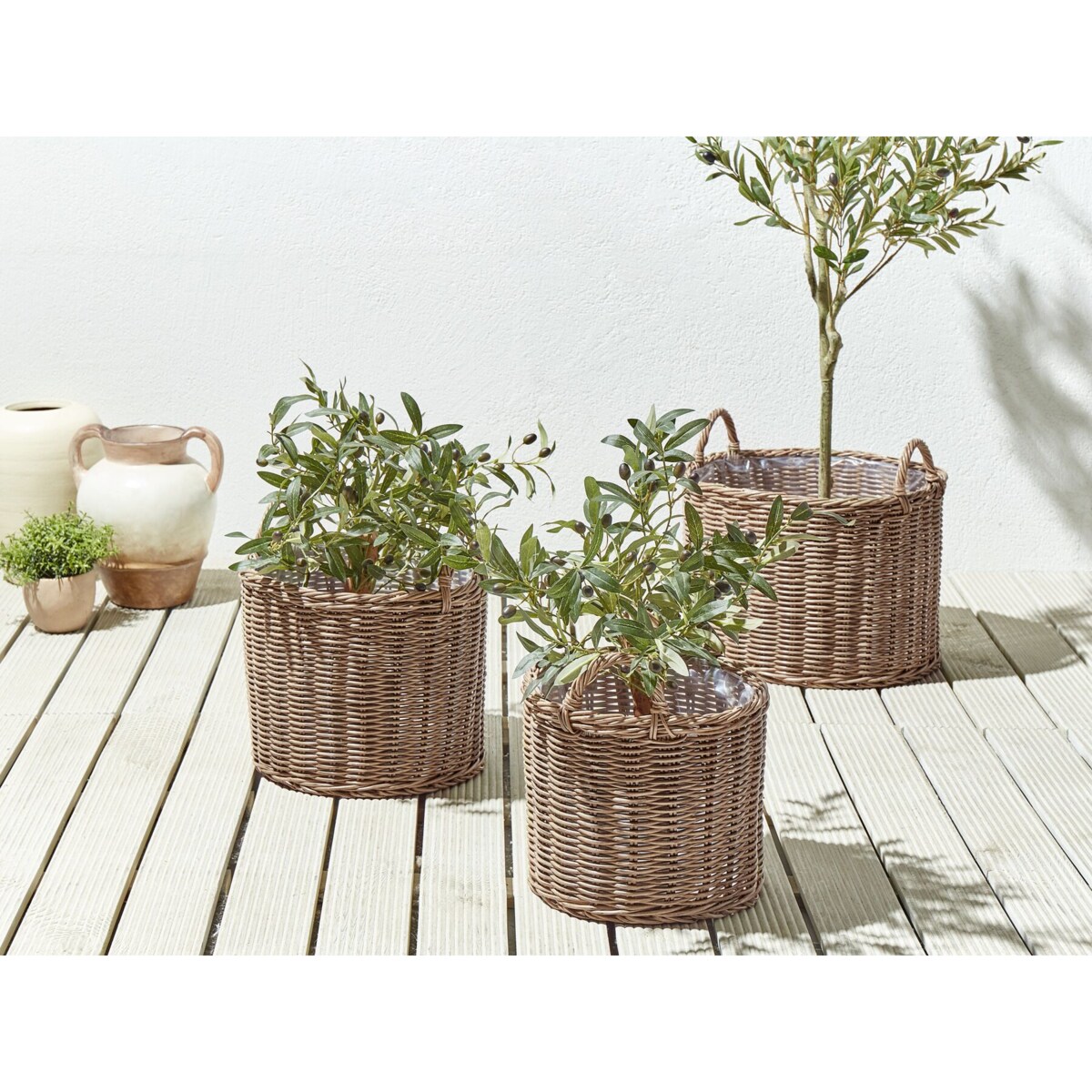 Zestaw 3 koszy na kwiaty z technorattanu brązowy PENDULA