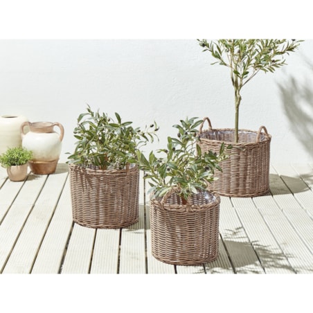 Zestaw 3 koszy na kwiaty z technorattanu brązowy PENDULA