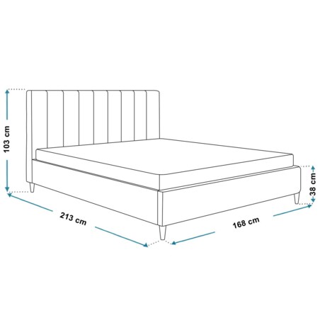 Łóżko do sypialni 160x200 LUXO 2 tapicerowane, na wysokich nogach-granatowe