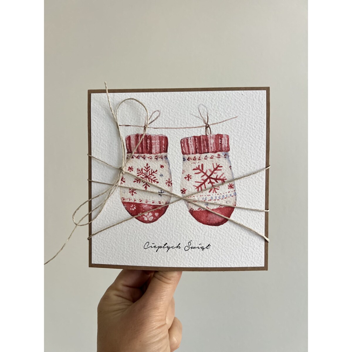 Kartka świąteczna ręcznie robiona na Boże Narodzenie - rękawiczki