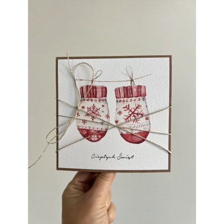 Kartka świąteczna ręcznie robiona na Boże Narodzenie - rękawiczki