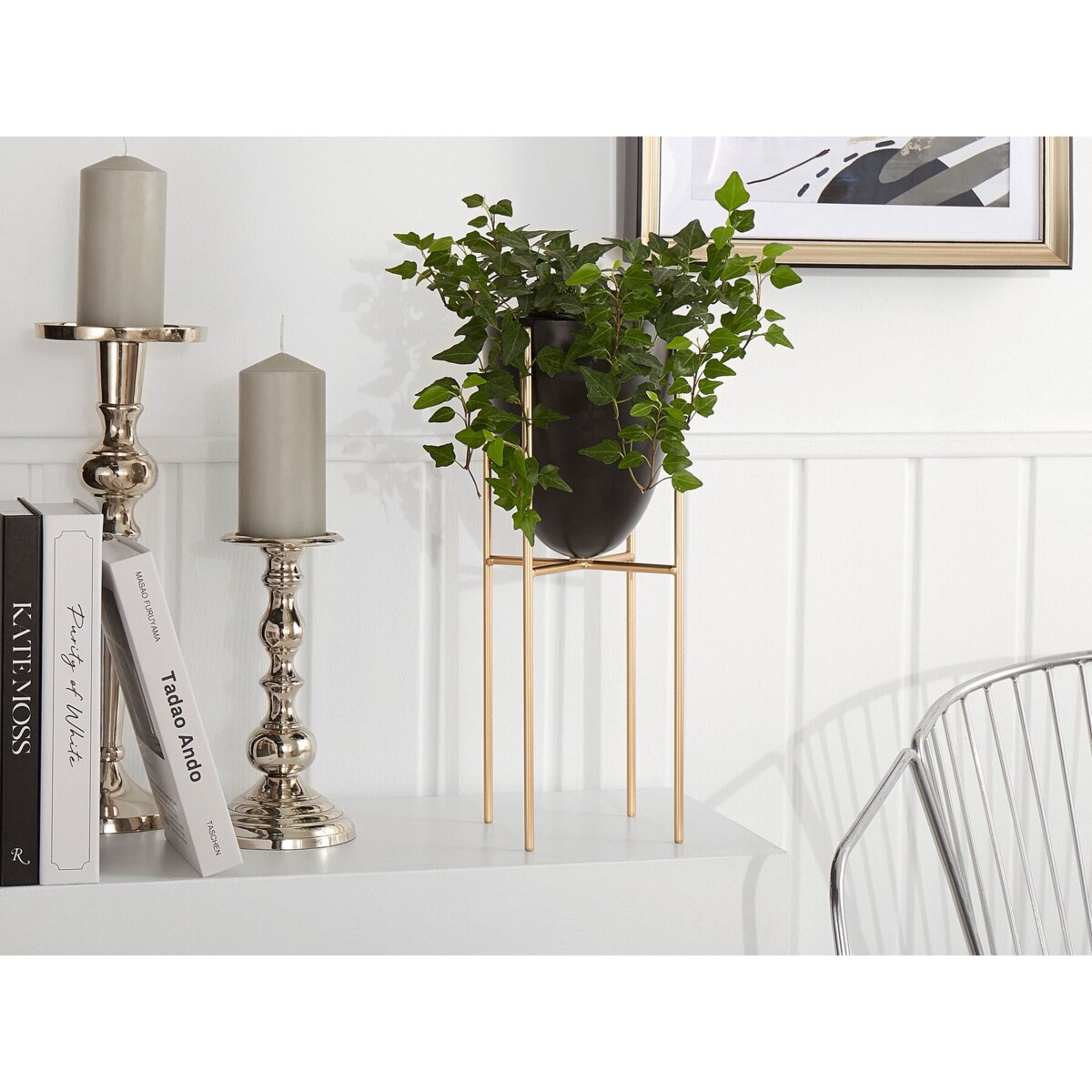 Doniczka na stojaku metalowa 16 x 16 x 41 cm czarno-złota LEFKI