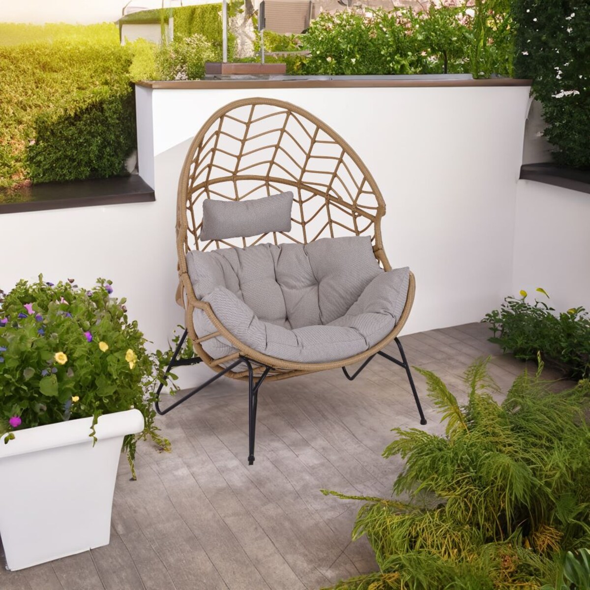 FOTEL OGRODOWY MOLI KOKON Z PODUSZKAMI BEŻOWY