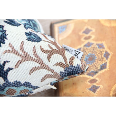 Folkowa poduszka gobelinowa 45x45 Aria - kremowo niebieska