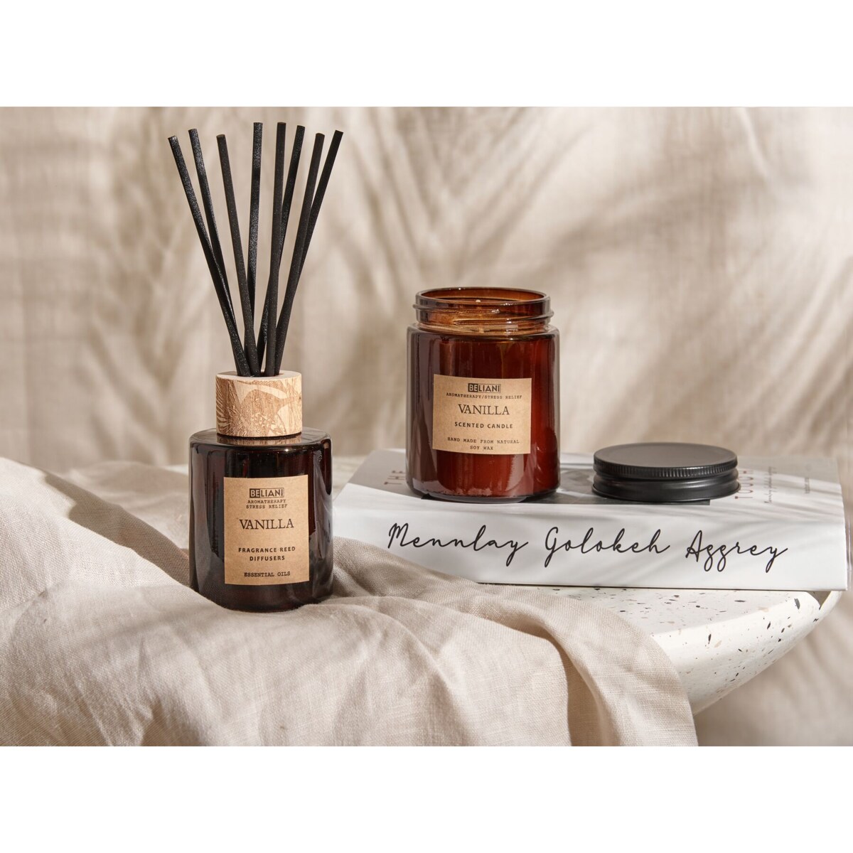 Zestaw zapachowy świeca sojowa i dyfuzor z patyczkami wanilia DARK ELEGANCE