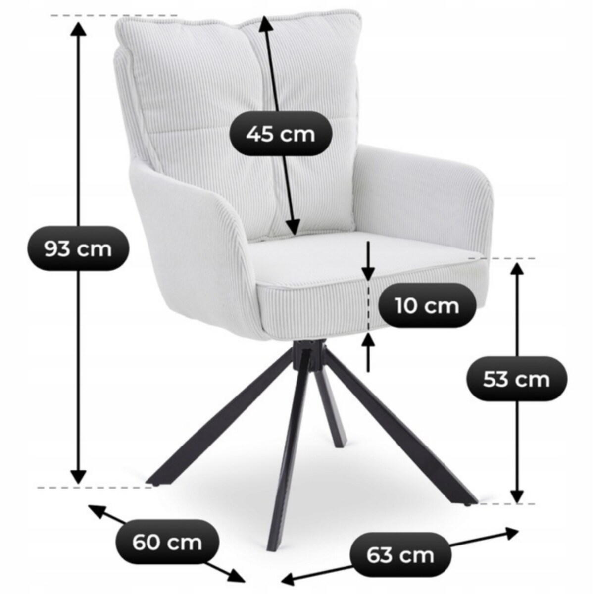 Krzesło Obrotowe Kubełkowe Tapicerowane Do Jadalni Sztruks Krem CITY