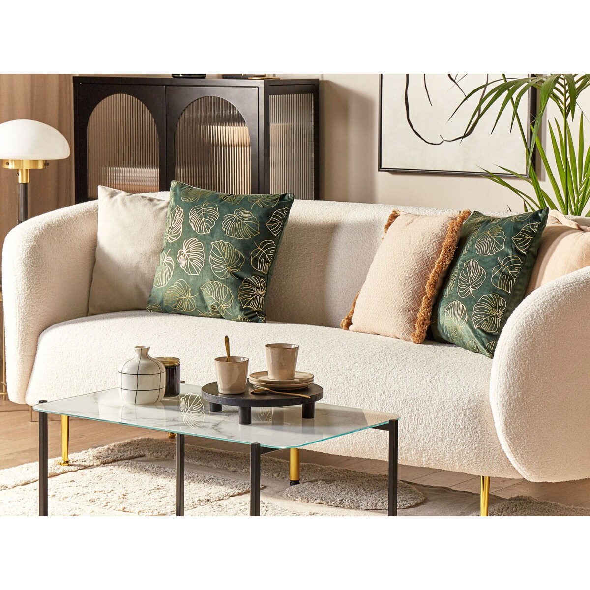 2 welurowe poduszki dekoracyjne w liście 45 x 45 cm ciemnozielone MONSTERA