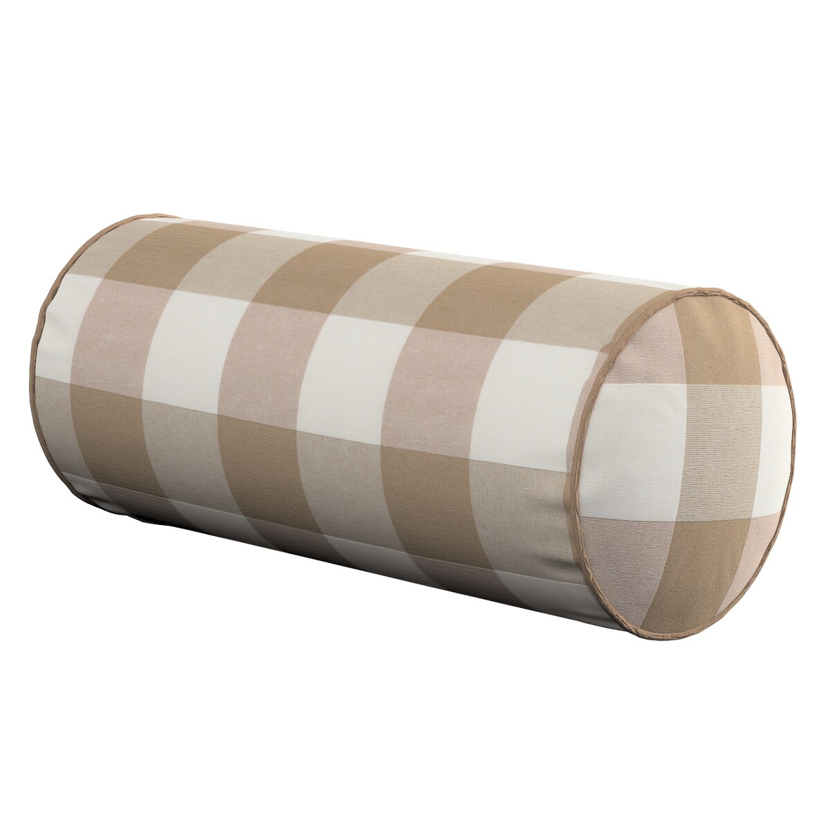 Poduszka wałek prosty, beżowo-biała krata (5,5x5,5cm), Ø16 x 40 cm, Quadro