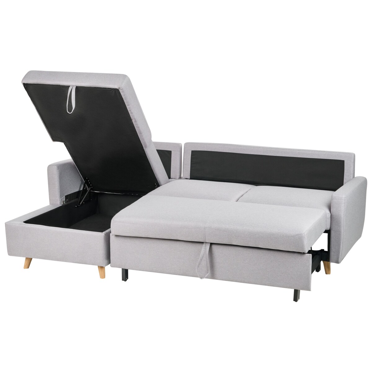 Narożnik rozkładany FLAKK Jasnoszary ze schowkiem dla 4 osób Prawostronny