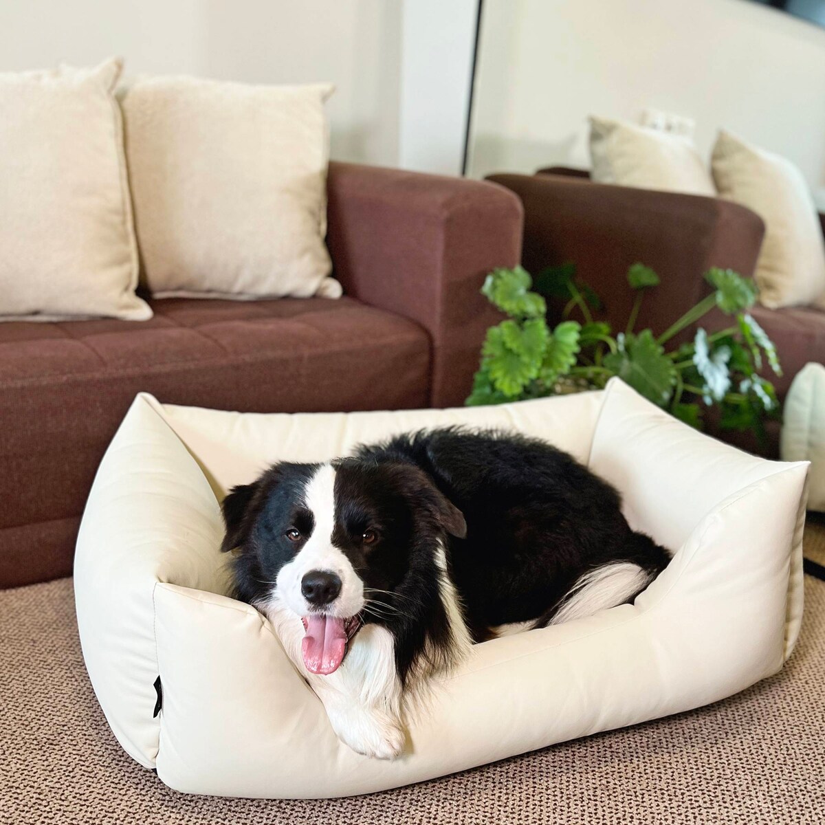 Legowisko dla psa z ekoskóry MARIO, 140x110 cm, Beż