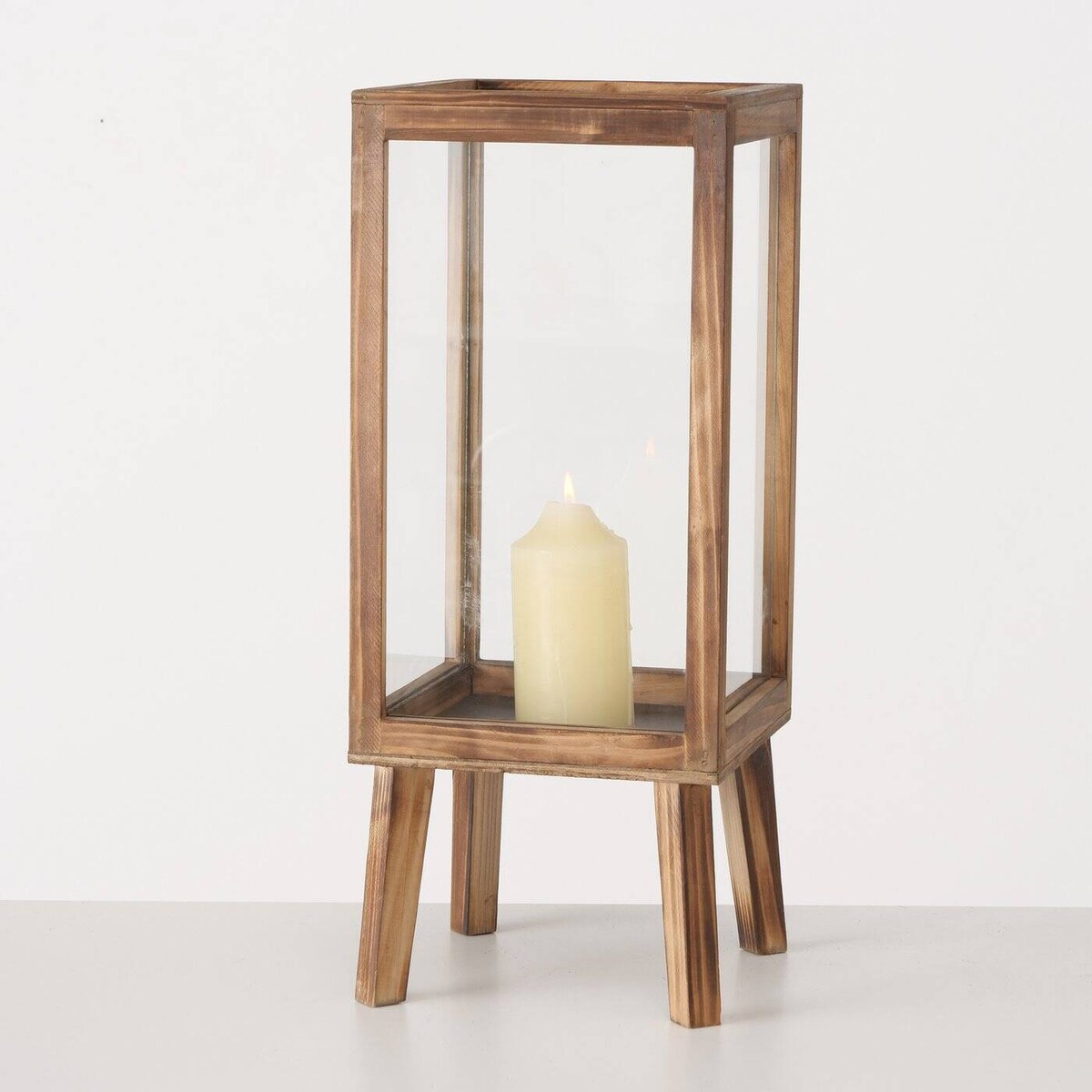 Lampiony drewniane MALIKA, duże, na nóżkach, 2 sztuki