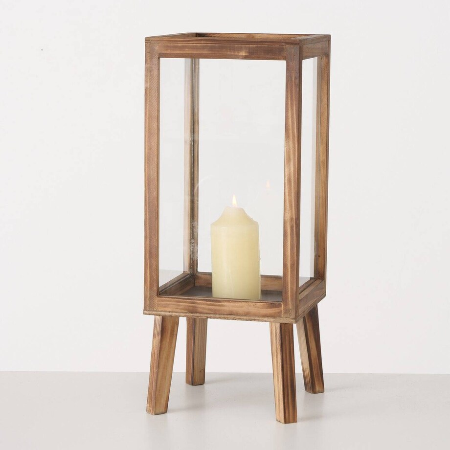 Lampiony drewniane MALIKA, duże, na nóżkach, 2 sztuki