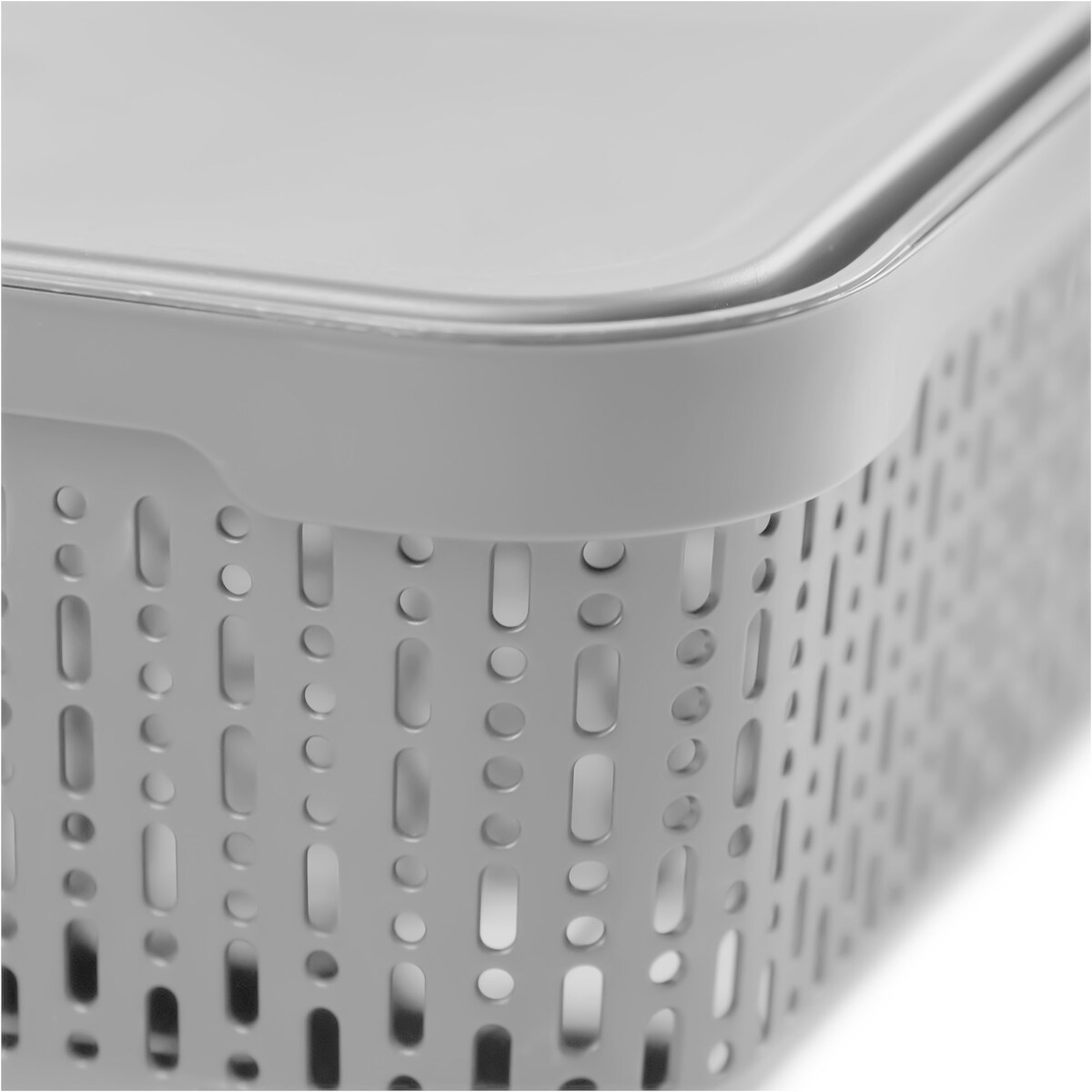 Koszyk Koszyczek Ażurowy XL Plastikowy Na Kosmetyki Do Łazienki Pojemnik Z Pokrywką Zamykany Z Dziurkami Jasnoszary