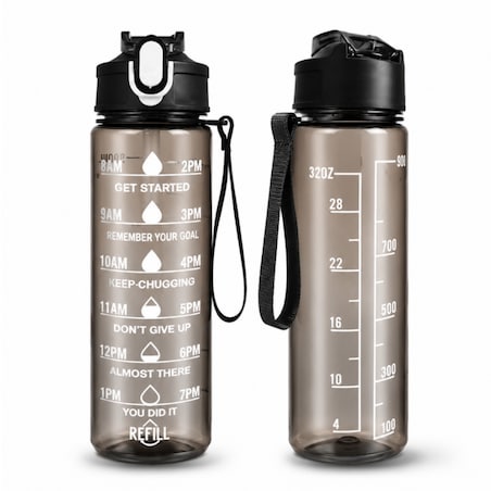 Butelka na wodę, sportowy bidon z miarką i hasłami motywacyjnymi 750ML czarna BD60