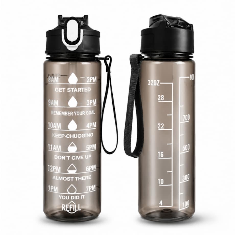 Butelka na wodę, sportowy bidon z miarką i hasłami motywacyjnymi 750ML czarna BD60