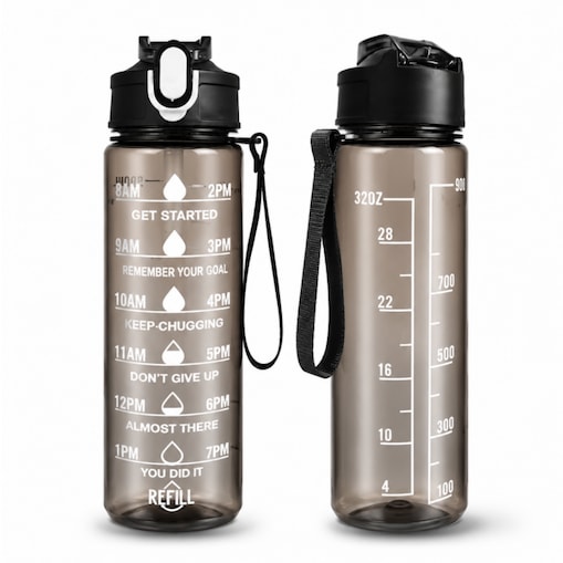 Butelka na wodę, sportowy bidon z miarką i hasłami motywacyjnymi 750ML czarna BD60